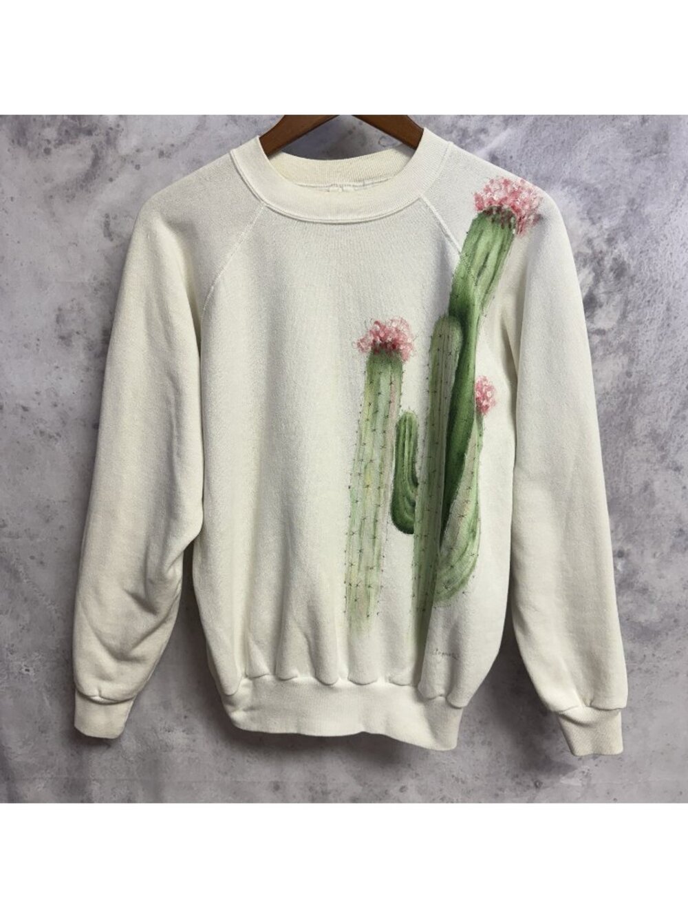 Vintage 80s Cactus Art Sweatshirt Adult XL White Crew Neck